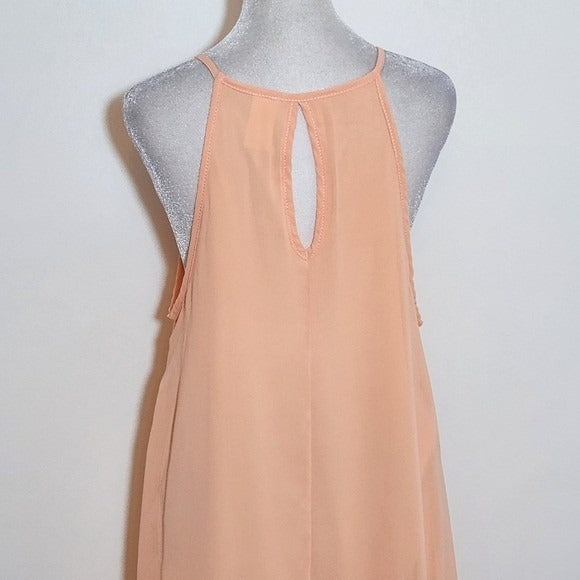 Kate Peach Sleeveless Mini Shift Dress with Fringe Detail Size Large