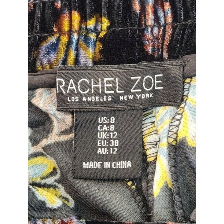 Rachel Zoe Multi-Color Floral Full Leg Velour Pants Size 8