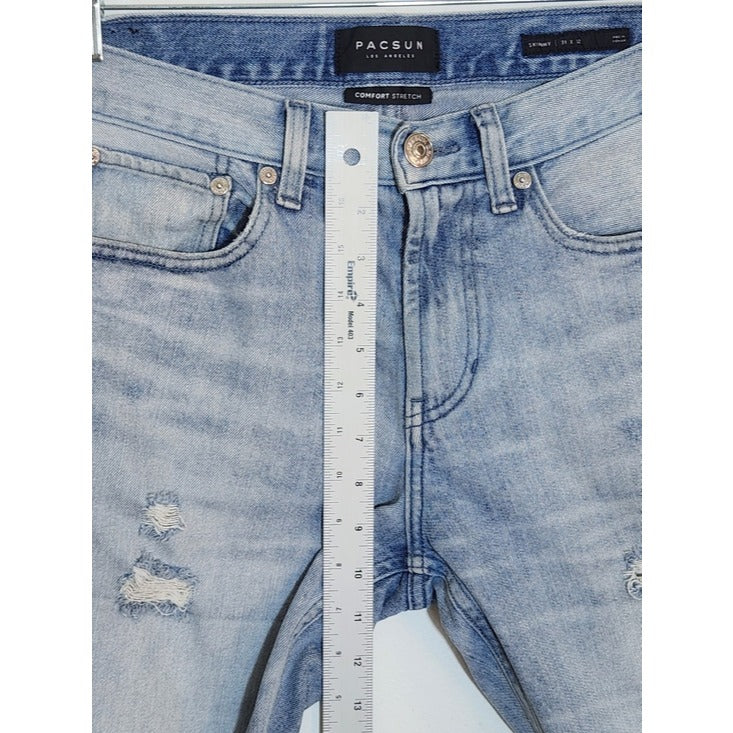PacSun Mens Light Wash Distressed Skinny Jeans Size 31x32