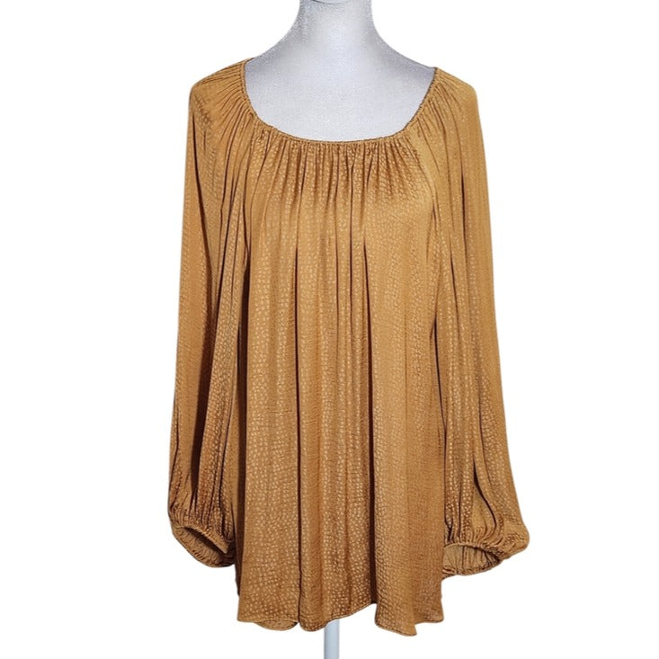 Worthington Satin Gold Mustard Balloon Sleeve Blouse Size XL