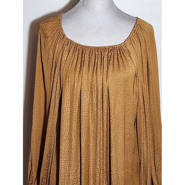 Worthington Satin Gold Mustard Balloon Sleeve Blouse Size XL