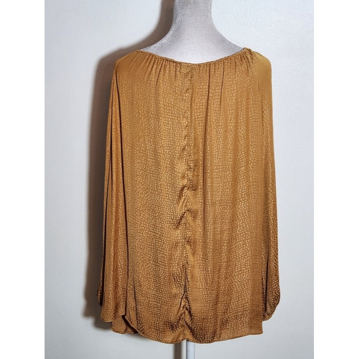 Worthington Satin Gold Mustard Balloon Sleeve Blouse Size XL