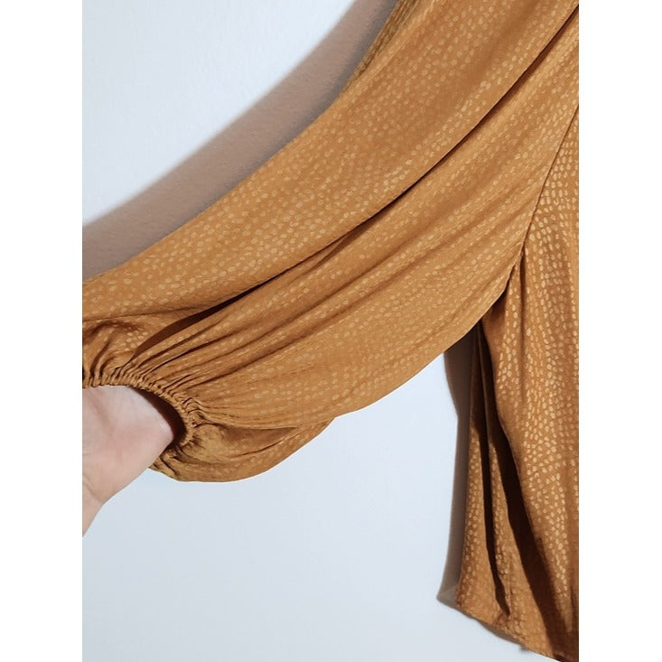 Worthington Satin Gold Mustard Balloon Sleeve Blouse Size XL