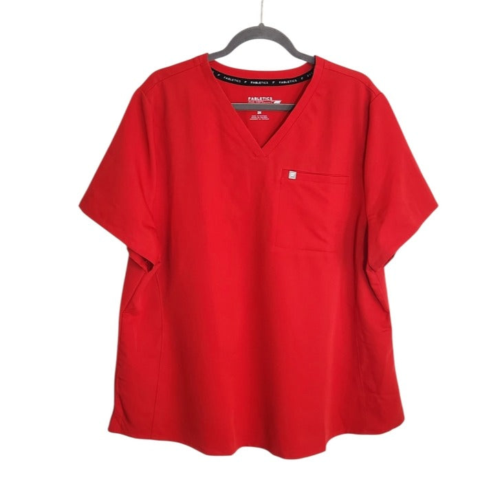 Fabletics Red V-Neck Short Sleeve Medical Scrub Top Size 2X