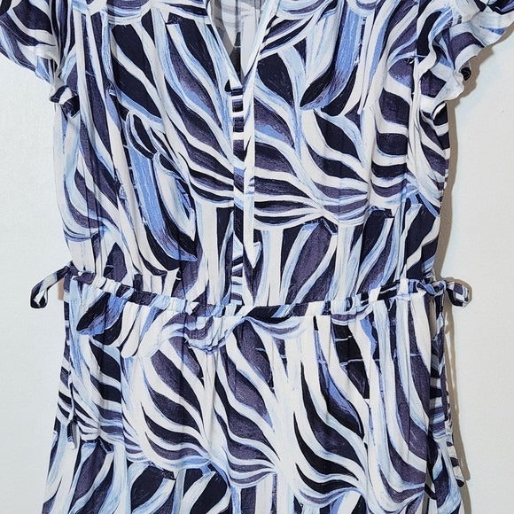 Heyson Blue and White Print Dress Size Large Blue Short Sleeve Dress