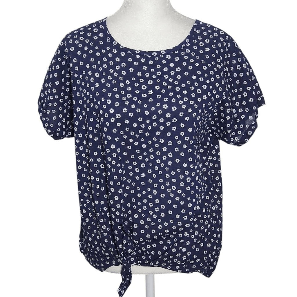J. Crew Navy and White Floral Oversized Top with Tie Waist Size XS