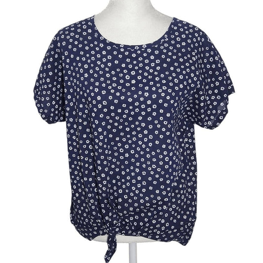 J. Crew Navy and White Floral Oversized Top with Tie Waist Size XS
