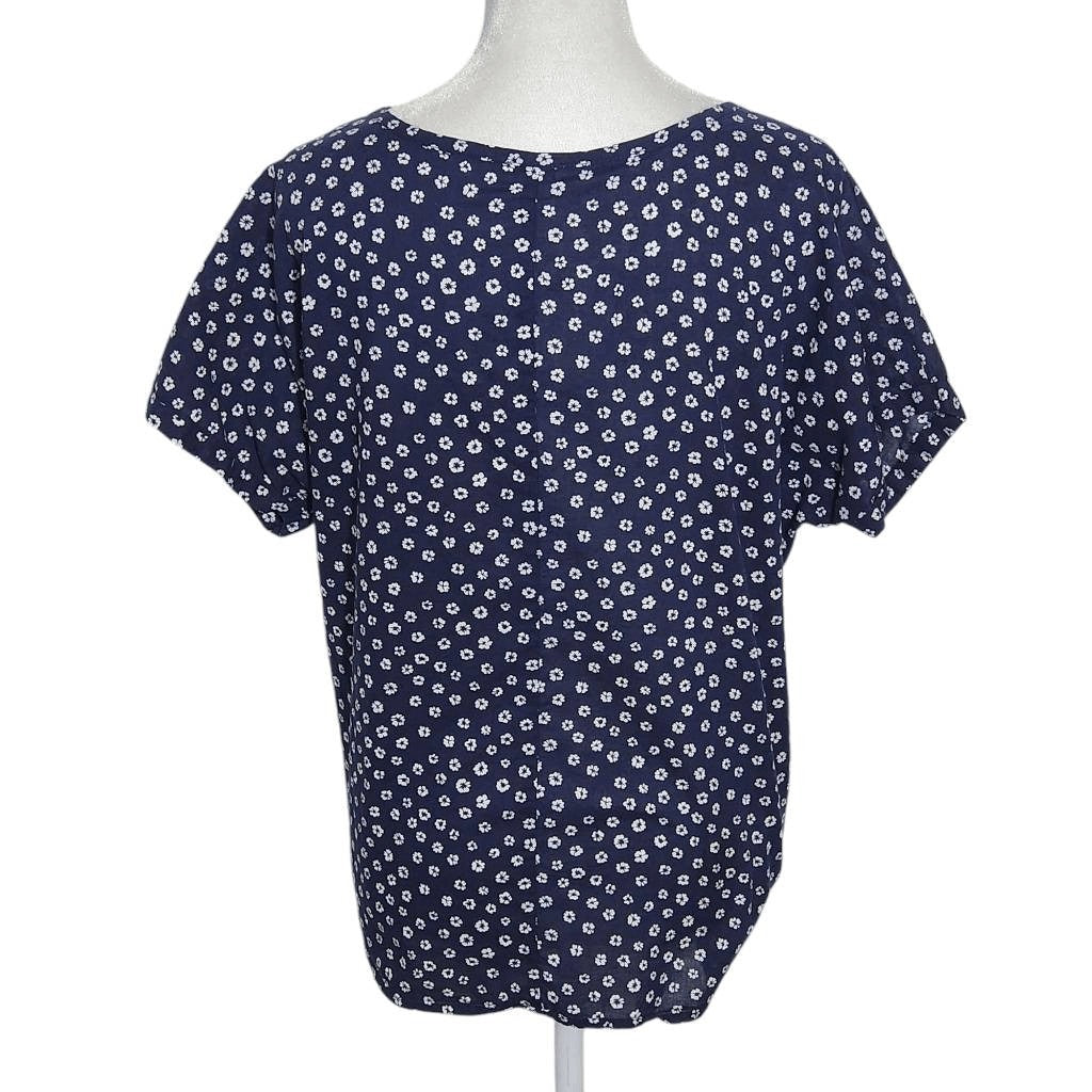 J. Crew Navy and White Floral Oversized Top with Tie Waist Size XS