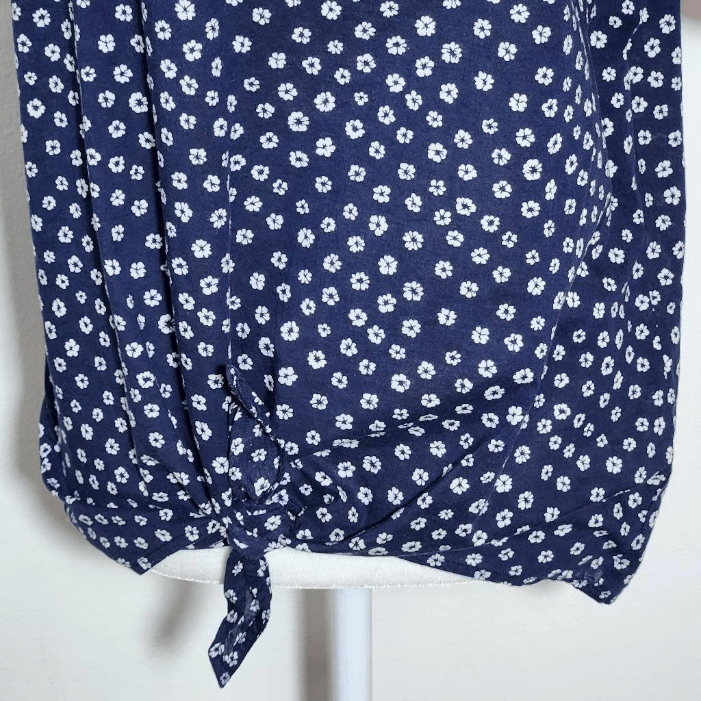 J. Crew Navy and White Floral Oversized Top with Tie Waist Size XS