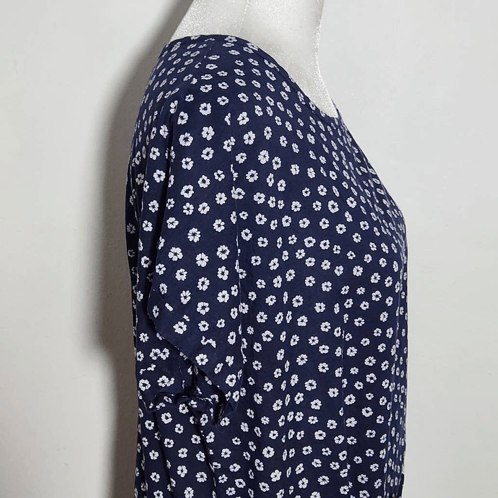 J. Crew Navy and White Floral Oversized Top with Tie Waist Size XS