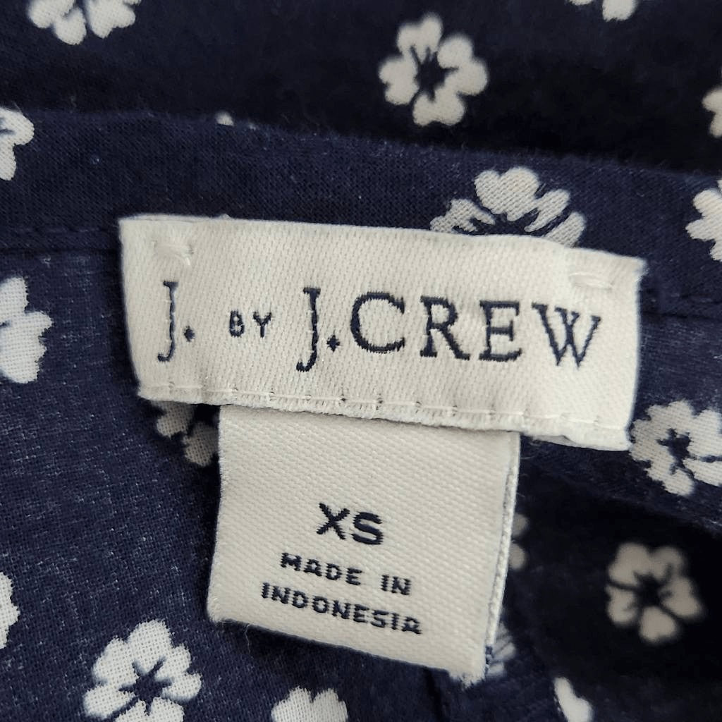 J. Crew Navy and White Floral Oversized Top with Tie Waist Size XS