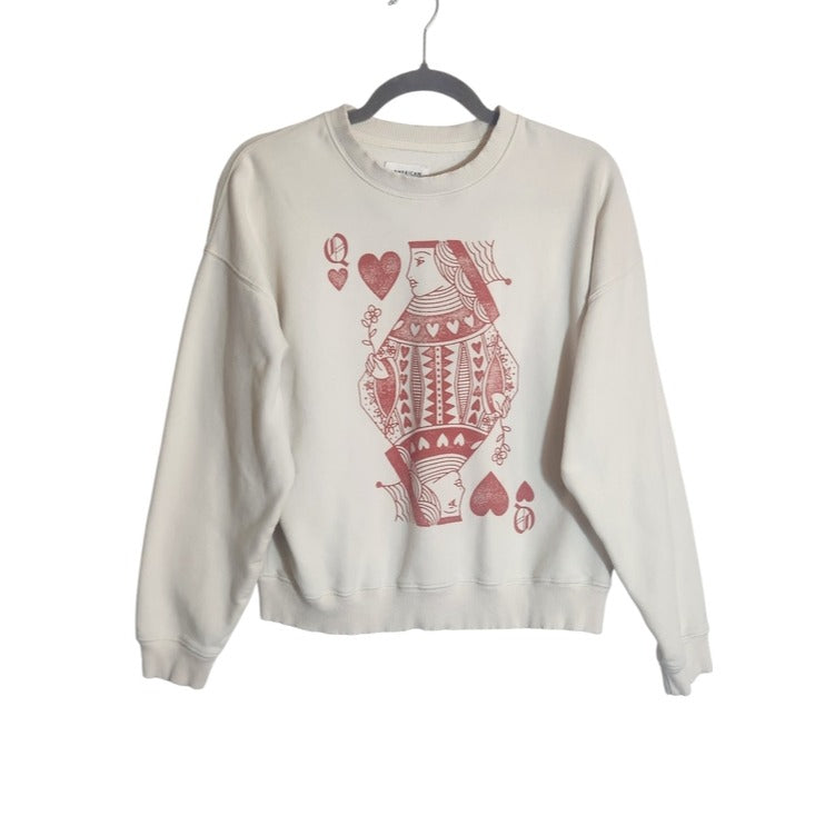 American Eagle Cream Queen of Hearts Sweatshirt Size Small