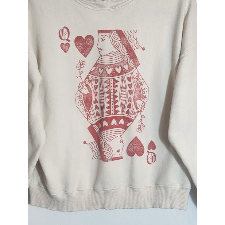 American Eagle Cream Queen of Hearts Sweatshirt Size Small