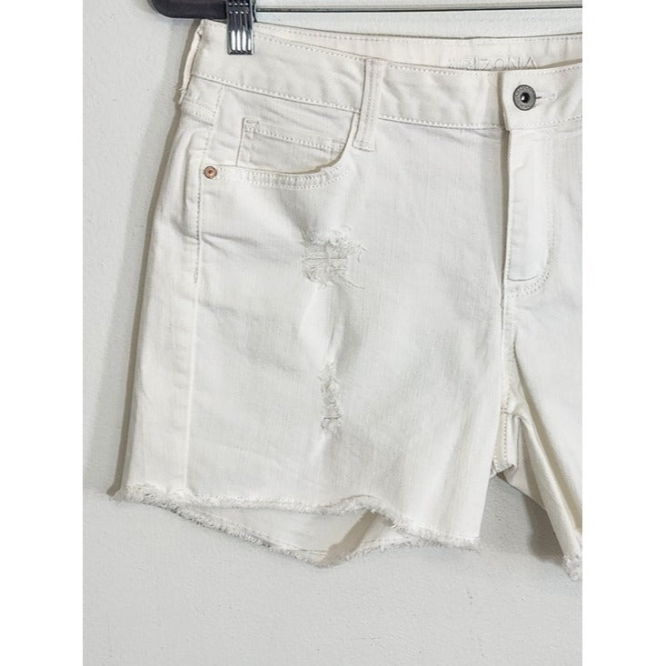 Arizona White Distressed Jean Shorts with Cut Off Hem Size 11 NWT