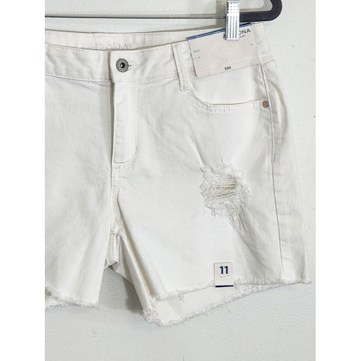 Arizona White Distressed Jean Shorts with Cut Off Hem Size 11 NWT