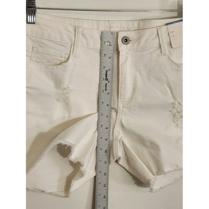 Arizona White Distressed Jean Shorts with Cut Off Hem Size 11 NWT
