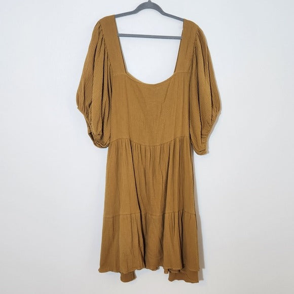 Ashley Stewart Gold Cotton Gauze Dress NWT Size 26/28