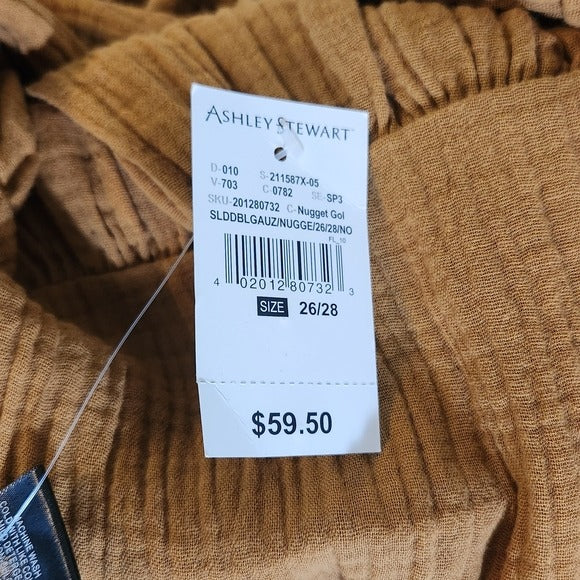 Ashley Stewart Gold Cotton Gauze Dress NWT Size 26/28