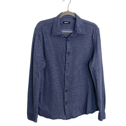 DKNY Mens Navy Knit Button Down Size Large