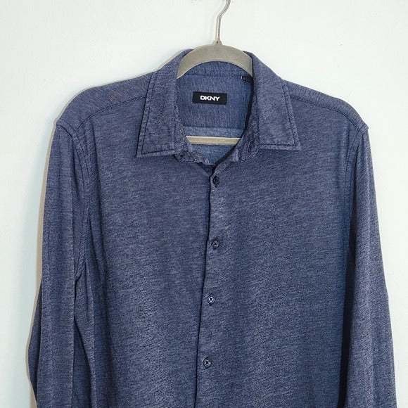 DKNY Mens Navy Knit Button Down Size Large