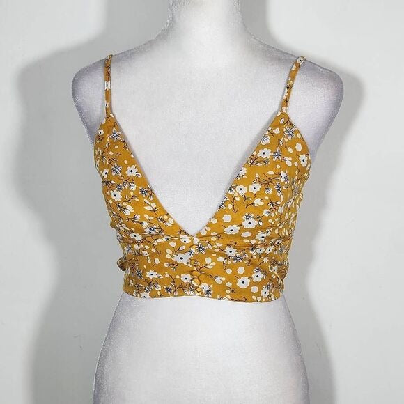 Jeuvre Yellow Floral Crop Tank Top and Skirt Set Size Small