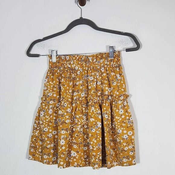Jeuvre Yellow Floral Crop Tank Top and Skirt Set Size Small