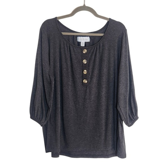 French Laundry Gray Ribbed Knit 3/4 Sleeve Top Size 2X