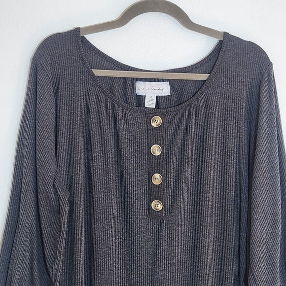 French Laundry Gray Ribbed Knit 3/4 Sleeve Top Size 2X