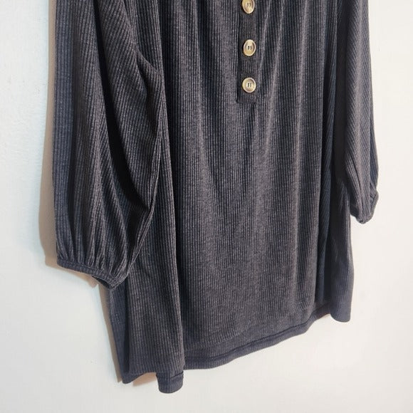 French Laundry Gray Ribbed Knit 3/4 Sleeve Top Size 2X