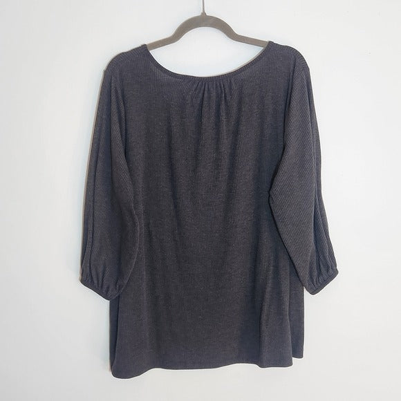 French Laundry Gray Ribbed Knit 3/4 Sleeve Top Size 2X