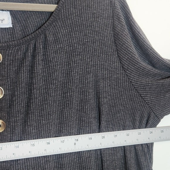 French Laundry Gray Ribbed Knit 3/4 Sleeve Top Size 2X