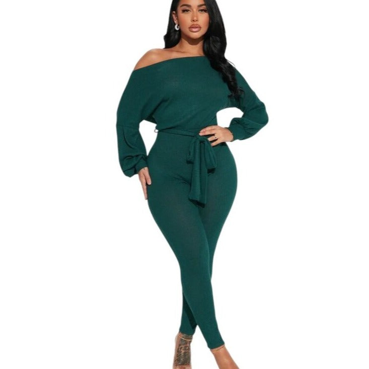 Fashion Nova Hunter Green Ribbed Knit Jumpsuit Size XL NWT