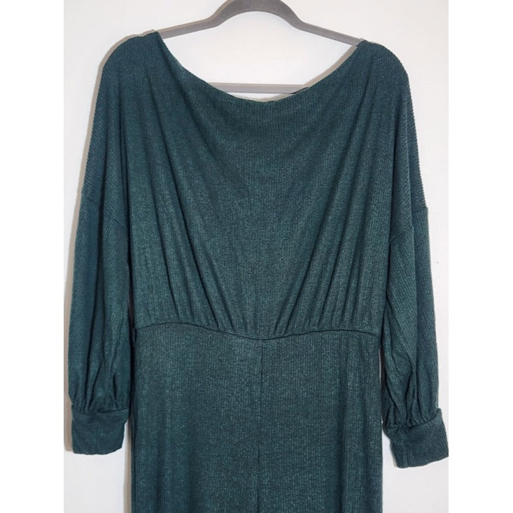 Fashion Nova Hunter Green Ribbed Knit Jumpsuit Size XL NWT