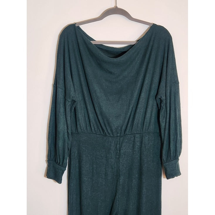 Fashion Nova Hunter Green Ribbed Knit Jumpsuit Size XL NWT