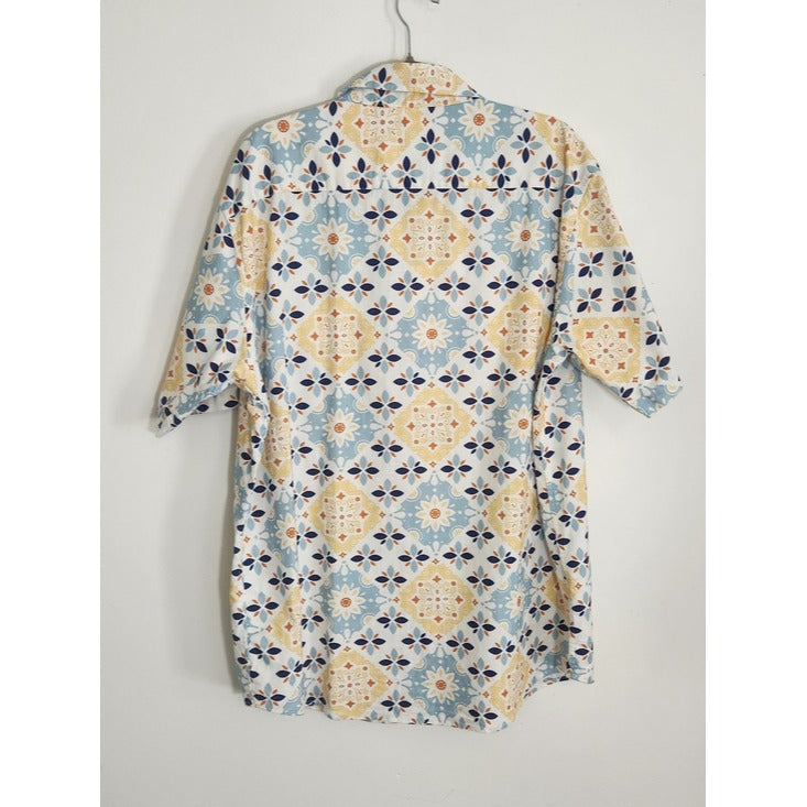 Parish Nation Blue and Yellow Medallion Print Button Up Shirt Size 2XL