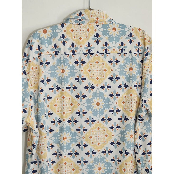 Parish Nation Blue and Yellow Medallion Print Button Up Shirt Size 2XL