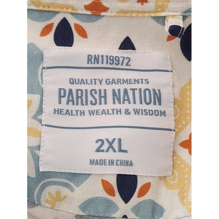 Parish Nation Blue and Yellow Medallion Print Button Up Shirt Size 2XL