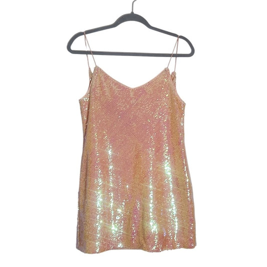 NBD Iridescent Peach Sequin Slip Dress Size Small NBD Tessellate Electric Peach