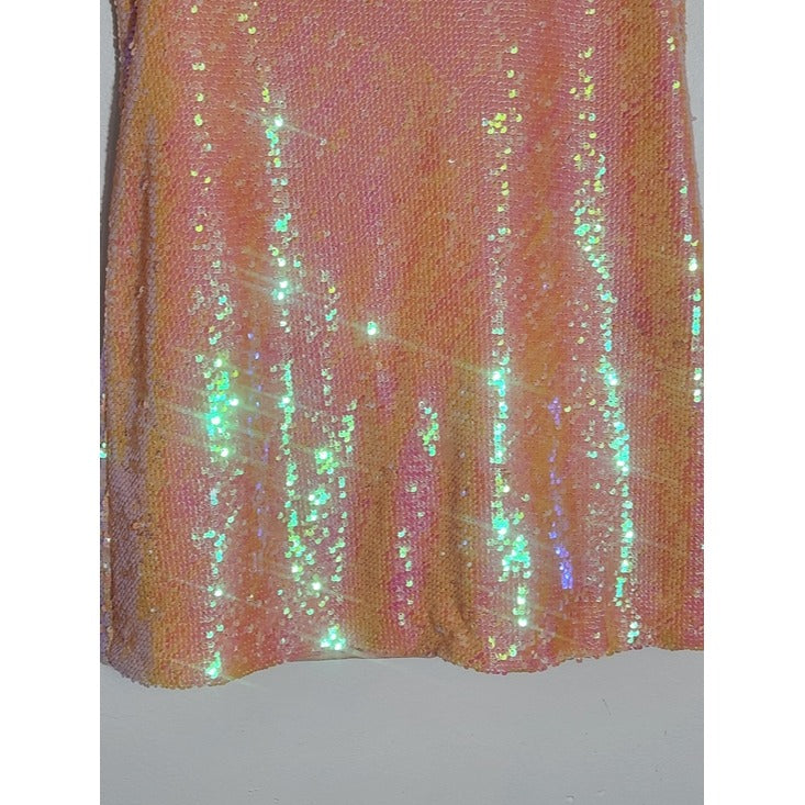 NBD Iridescent Peach Sequin Slip Dress Size Small NBD Tessellate Electric Peach