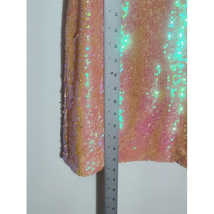 NBD Iridescent Peach Sequin Slip Dress Size Small NBD Tessellate Electric Peach