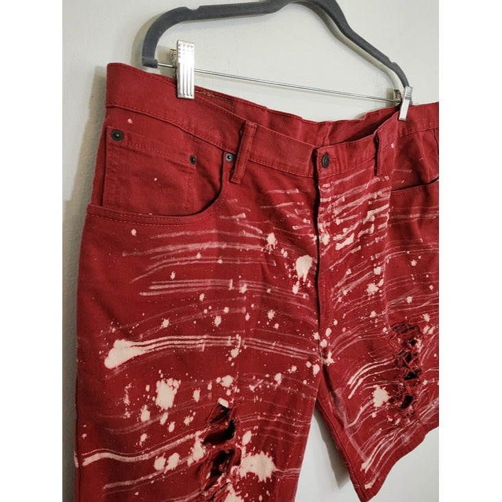 Levi's 569 Red Distressed Denim Shorts Size 40
