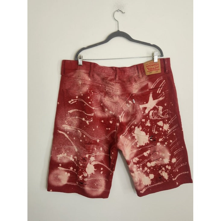 Levi's 569 Red Distressed Denim Shorts Size 40