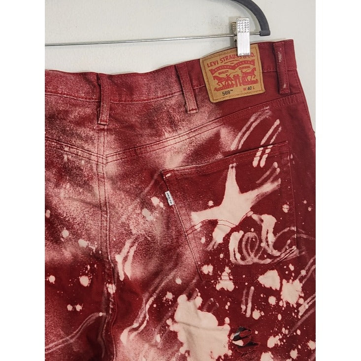 Levi's 569 Red Distressed Denim Shorts Size 40