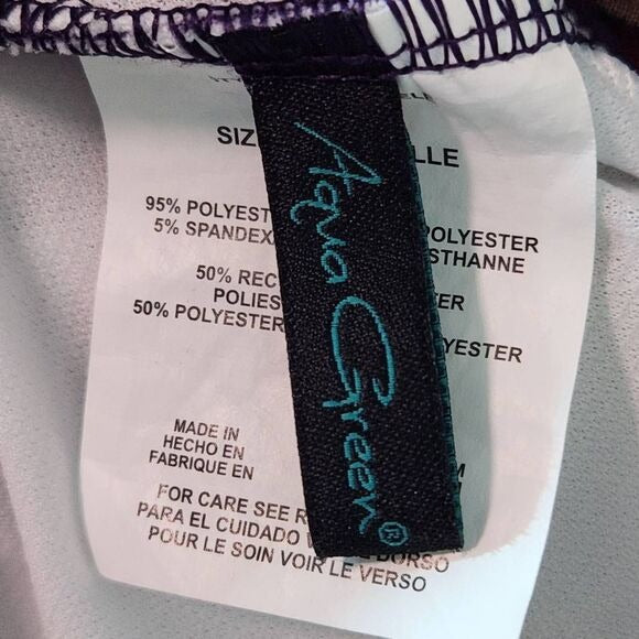 Aqua Green Purple Print Swim Tankini Top Size Medium Purple Floral Tankini Top