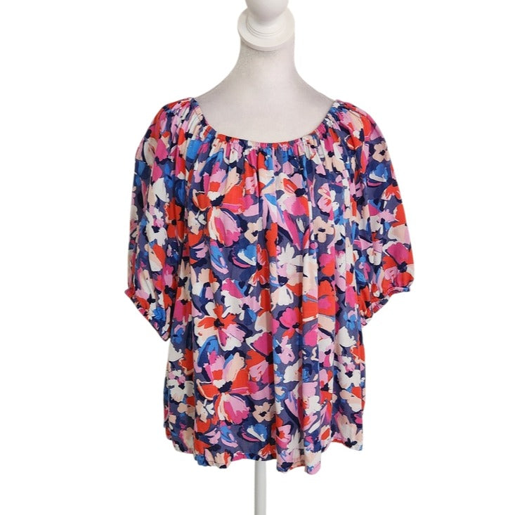 Sonoma Blue and Pink Floral Puffy Sleeve Blouse Size XL