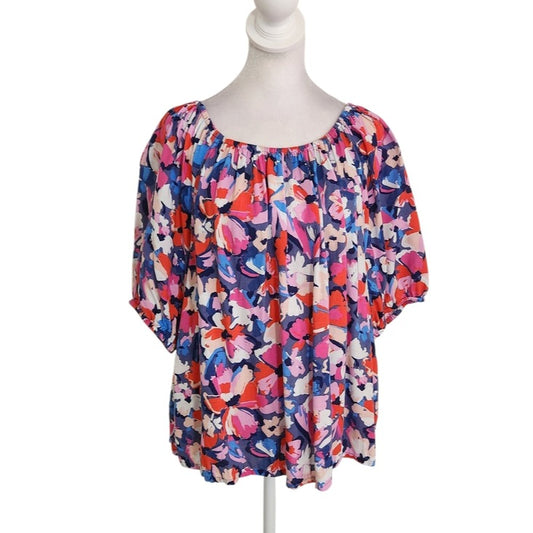 Sonoma Blue and Pink Floral Puffy Sleeve Blouse Size XL