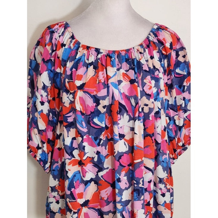 Sonoma Blue and Pink Floral Puffy Sleeve Blouse Size XL