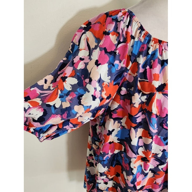 Sonoma Blue and Pink Floral Puffy Sleeve Blouse Size XL