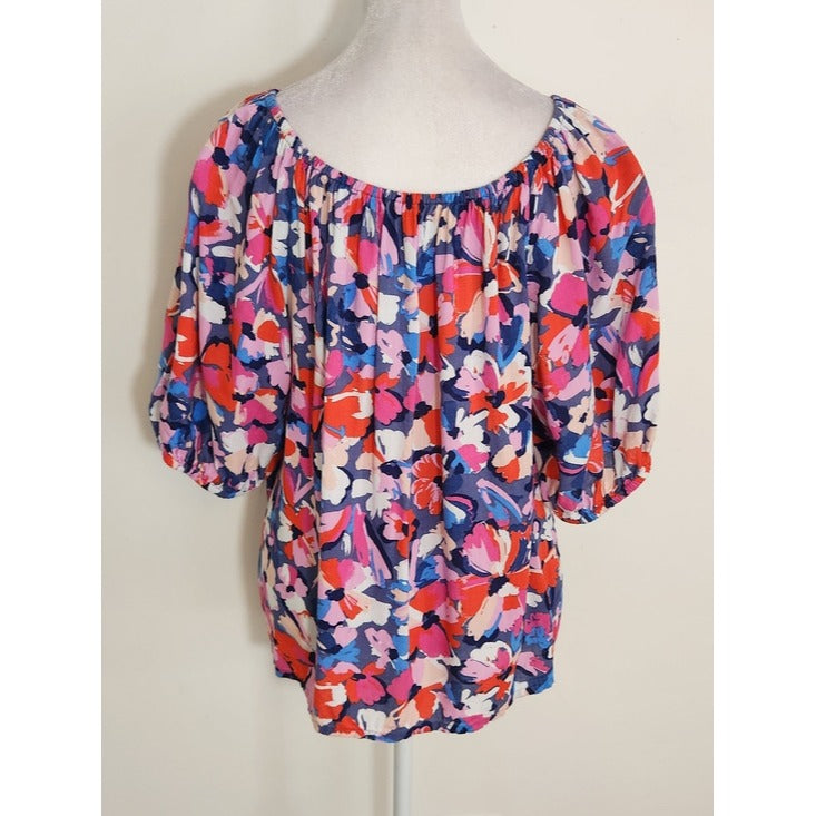 Sonoma Blue and Pink Floral Puffy Sleeve Blouse Size XL