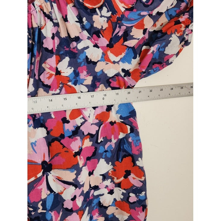 Sonoma Blue and Pink Floral Puffy Sleeve Blouse Size XL